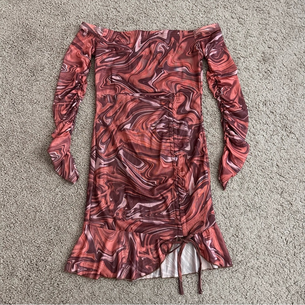 Shein Sxy Off Shoulder Cinched Ruffled Mauve Mini Dress S